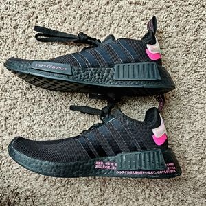 Adidas Women's KNIT NMDS, Women's size 8.5, black, pink/ silver highlights